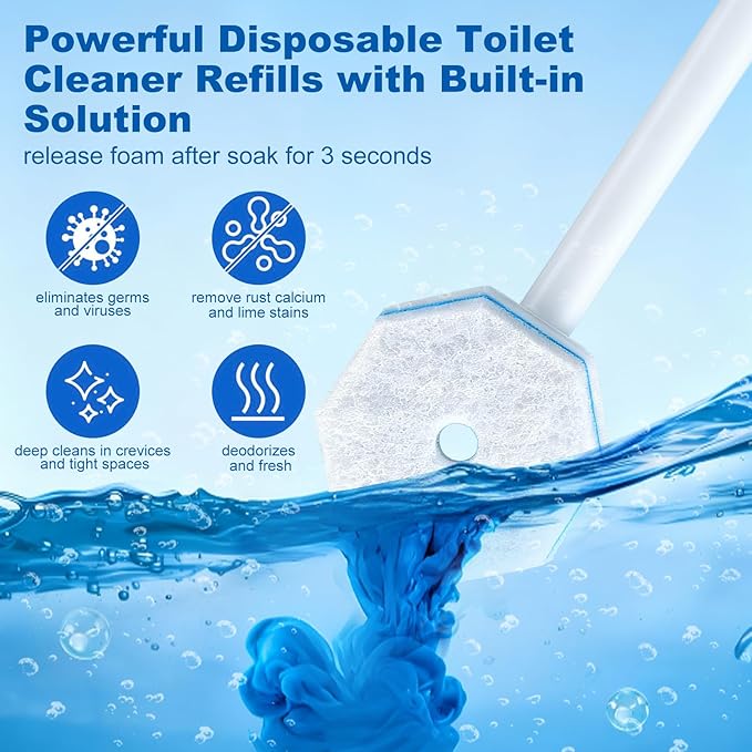 64Pcs Disposable Toilet Wand Refills for Clorox, Toilet Bowl Cleaners Scrubber, 5X Cleaning Exclusive Upgrade Formula Disposable Toilet Bowl Wand Refills Replacement Cleaner Brush Heads