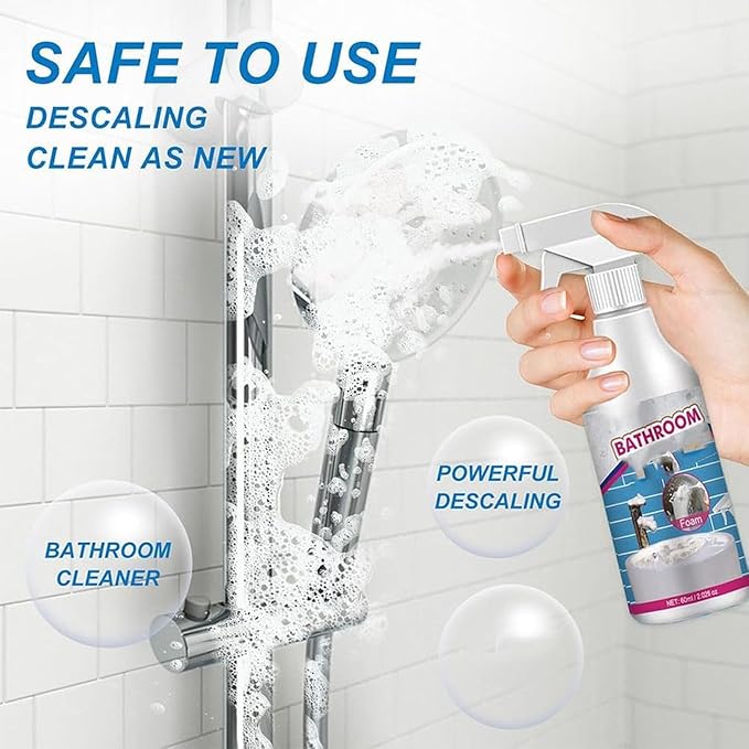 Bathroom Descaler Foam Cleaner, 2025 New Bathroom Descaler Cleaner, Stubborn Stains Cleaner, Limescale Cleaner, All Purpose Rinse Free Cleaning Spray for Bathtub, Sink, Toilet, Tiles (1Pcs)