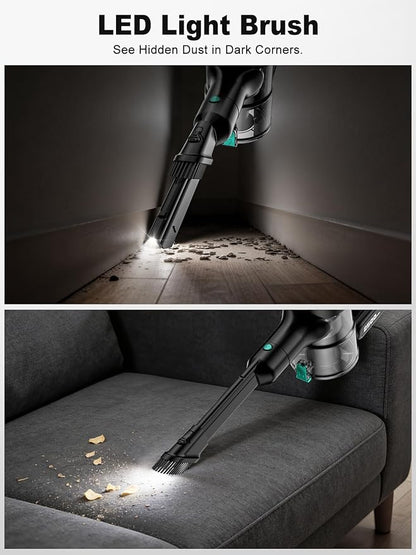 Cordless Vacuum Cleaner,58kPa/10-in-1 Stick Vacuum with 29-inch Hose and LED Lighting Brush,50Mins Runtime Vacuum Cleaner for Home,Self-Standing Vacuum with Anti-Tangle Brush for Pet Hair/Carpet/Floor