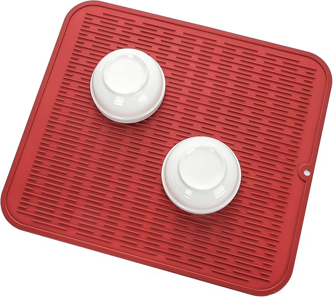 MicoYang Silicone Dish Drying Mat for Multiple Usage,Easy clean,Eco-friendly,Heat-resistant Silicone Mat for Kitchen Counter or Sink,Refrigerator or Drawer Liner Red XL 18 inches x 16 inches