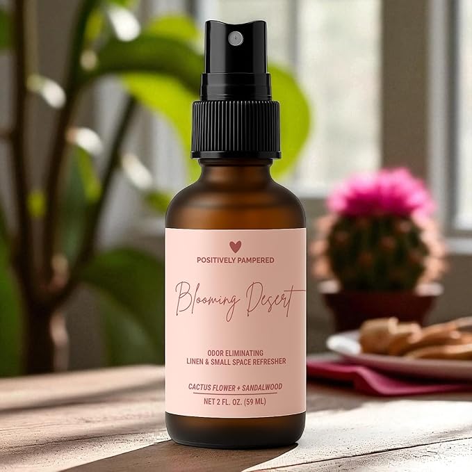 Blooming Desert Luxury Small Space Air & Linen Freshener Spray - Cactus Flower + Sandalwood - Designer-Inspired Home Fragrance - Non Toxic Odor Eliminator - 2 oz Travel Size Room Spray