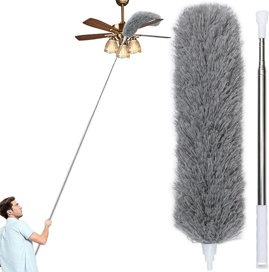 100" Extra-Long Microfiber Feather Duster, Extendable Pole Dusters, Telescoping Cobweb Duster for Cleaning, Bendable and Washable Microfiber Head, Cleaner for High Ceiling, Fan, Furniture