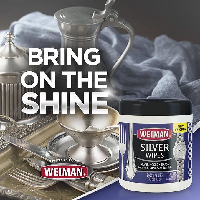 Weiman Jewelry Polish Cleaner and Tarnish Remover Wipes - 20 Count (2 Pack) with Polishing Cloth - Use on Silver Jewelry Antique Silver Gold Brass Copper and Aluminum