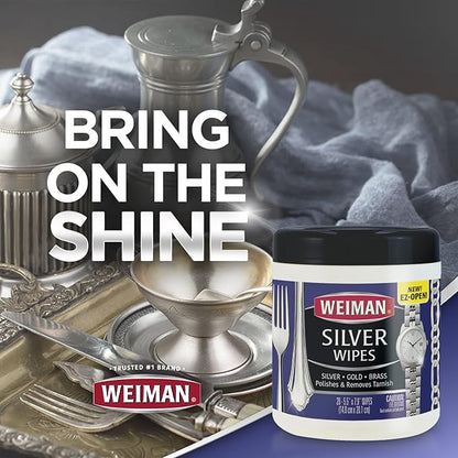 Weiman Jewelry Polish Cleaner and Tarnish Remover Wipes - 20 Count (2 Pack) with Polishing Cloth - Use on Silver Jewelry Antique Silver Gold Brass Copper and Aluminum