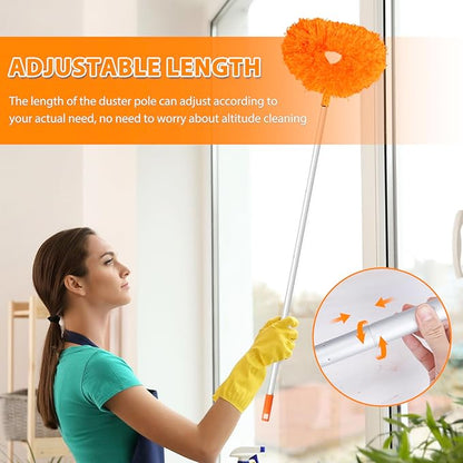 Ceiling Fan Cleaner Duster High Ceiling Extended Fan Blade Cleaner from 13 to 50 Inch Reusable Microfiber Ceiling Fan Duster with Extension Handle for Furniture Bookshelves Wall Door (Orange)