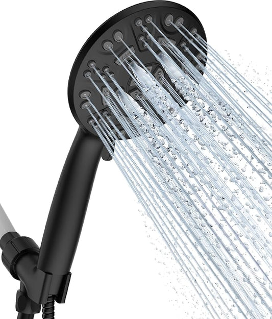 Cobbe 8-Setting Handheld Shower Head with High Pressure Shower Heads - Bathroom Showerhead Set - Detachable Showerhead with 5ft Stainless Steel Hose and Brass Swivel Bracket (Matte Black)