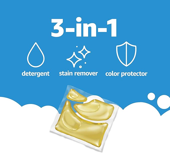 Amazon Basics Laundry Detergent Pacs, Free & Clear, Powerful Triple Action, Hypoallergenic, Unscented, 81 Count