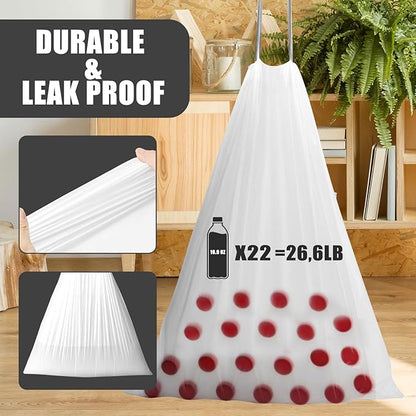 15 Gallon Trash Bags Drawstring,Tall Kitchen Trash Bags,50 Liter White Garbage Bags Kitchen,33 Count