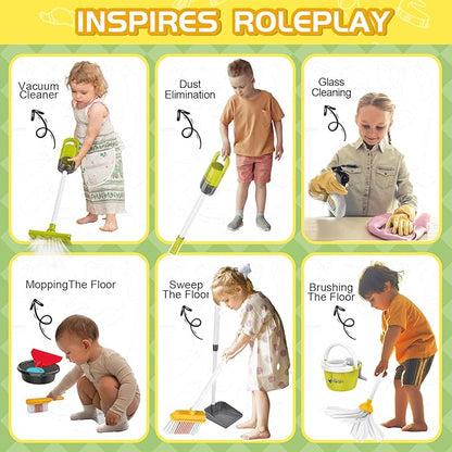 Kids Cleaning Toys Set,14PCS Toddler Cleaning Toys with Broom and Dustpan Mop Set, 2in1 Vacuum That Really Works,Toddler Vacuum Cleaner, Pretend Play Cleaning Supplies for Boys Girls Age 3-8 (Blue)