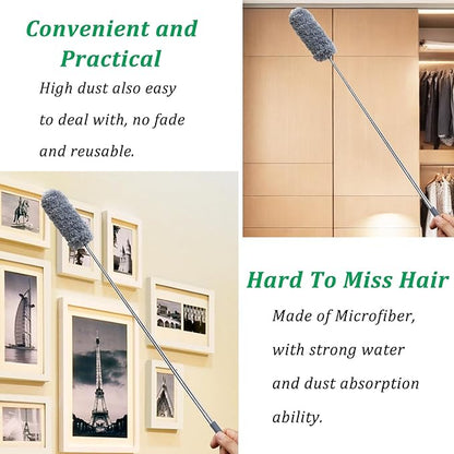 2 Pack Small Microfiber Feather Duster for Cleaning, Hand Washable Dusters with Extendable Pole, Cleaning Tools for Office, Car, Window, Furniture, Ceiling Fan
