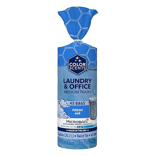 Color Scents Medium Trash Bags - 8 Gallon, 45 Bags (1 Pack of 45 Bags) Twist Tie - Blue in Fresh Air Scent with Microban