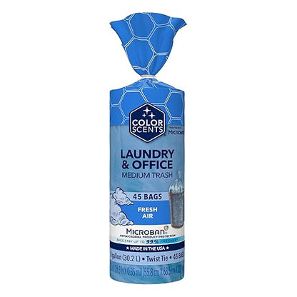 Color Scents Medium Trash Bags - 8 Gallon, 45 Bags (1 Pack of 45 Bags) Twist Tie - Blue in Fresh Air Scent with Microban