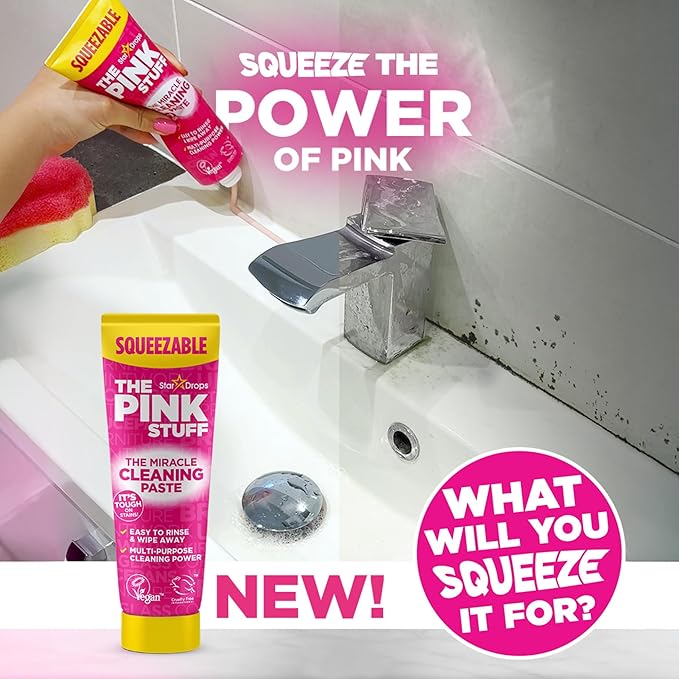 Stardrops The Pink Stuff Miracle Multi Purpose Cleaner Spray, Squeezable Cleaning Paste & SQeeZY Scrubber Sponge | Multi Surface Household Cleaning Kit for Kitchen, Bathroom, Tiles & Appliances