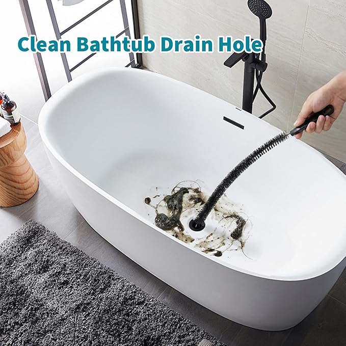 Drain Cleaning Brush 2 Pack, 23.6 Inch Long Pipe Cleaner Brush, Flexible Drain Clog Remover Tool with Nylon Bristles, Sink Drain Cleaner for Hair Clogs, Kitchen Sink, Bathroom Tub, Shower Drain