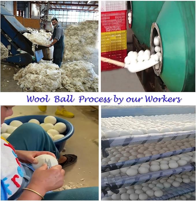 Wool Dryer Balls - Laundry Balls - Natural Fabric Softener, Alternative to Dryer Sheets, Liquid Softeners and Plastic Balls, 6-Pack, Plus Free 10g Lamb Wool for Stuffing