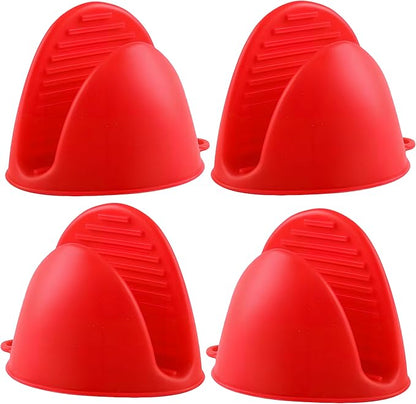 2 Pairs All Red Mini Silicone Oven Gloves, Mini Finger Protector Pot Holder for Kitchen,Cooking,Baking,BBQHeat Resistant Gloves，can be Washed in The Dishwasher