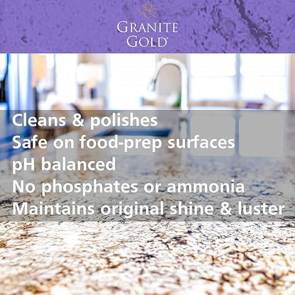 Granite Gold Clean and Shine Spray for Granite, Marble & Other Natural Stone & Quartz Surfaces, 1 x 64 Fl. Oz. & 2 x 24 Fl. Oz., 3-Pack