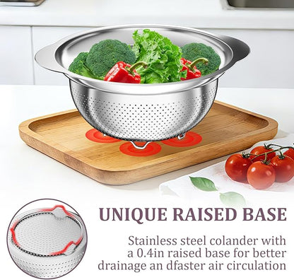 Stainless Steel Colander - 3QT Medium Capacity Strainer with Handle, Kitchen Food Strainer Basket for Washing Vegetables, Fruits, Rice, and Pasta, Kitchen Present for Women