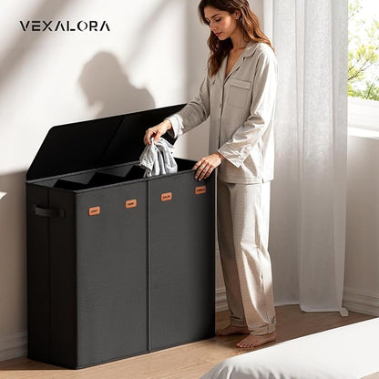 Laundry Hamper 4-Section with Lid, 185L Laundry Sorter with 4 Removable Bags + 1 Extra Large Bag, Switchable 3/4 Compartment, Laundry Basket Organizer for Bedroom, Laundry Room，Black