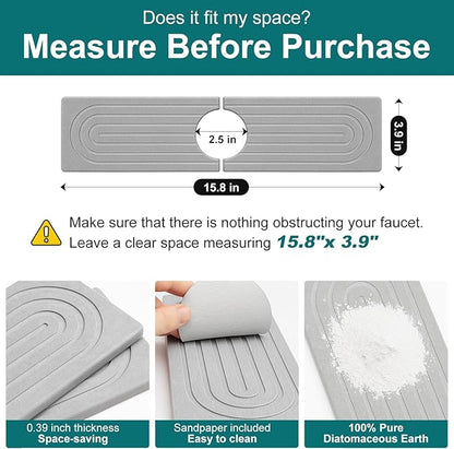 Stone Faucet Mat for Kitchen Bathroom Sink Diatomite Quick Dry Around Faucet Protectors Water Absorbing Stone Drying Tray Kitchen Sink Splash Guard Drip Water Catcher for Bathroom Counter Accessories