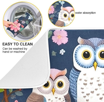 Dish Drying Mat Kitchen Counter Absorbent Three Owls Coffee Sink Mat Dish Drainer Pad 18 Inch x 16 Inch