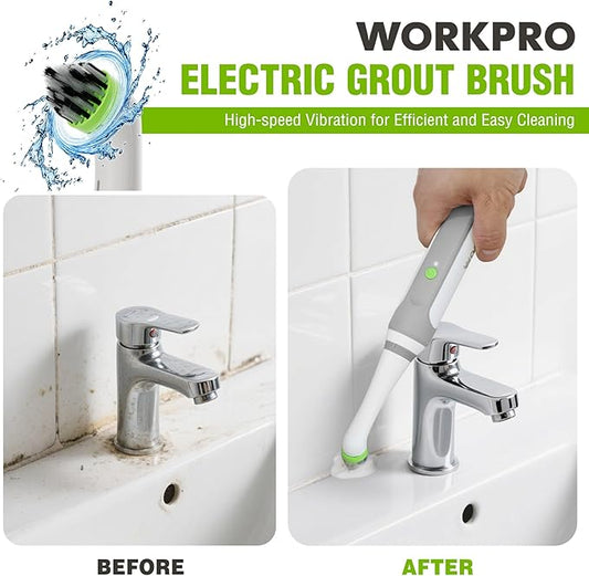 WORKPRO Cordless Grout Brush Set, 5500RPM Power Scrubber, IPX6 Waterproof Electric Scrubber with Type-C Charging Cable and Replaceable Brush Heads for Cleaning Grout, Tiles, Grime, and Crevices