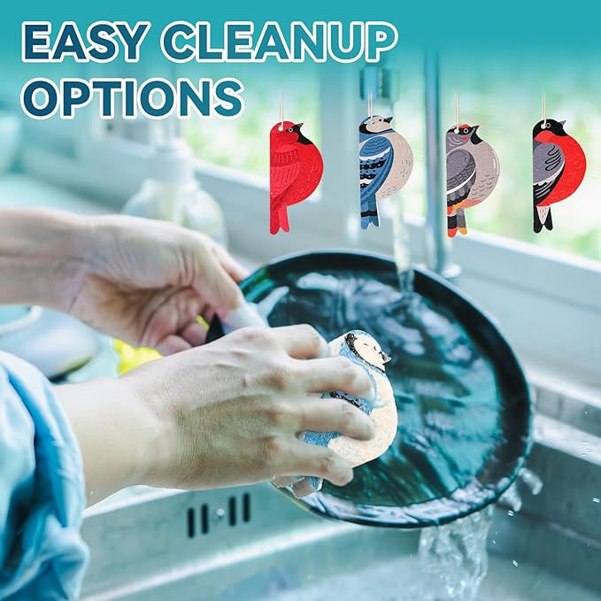 8 Pcs Christmas Sponges Dish Sponges, Cute Kitchen Scrub Sponge, Dual-Sided Dishwashing Sponge Reusable Cleaning for Kitchen Dishes Furniture(Bird)