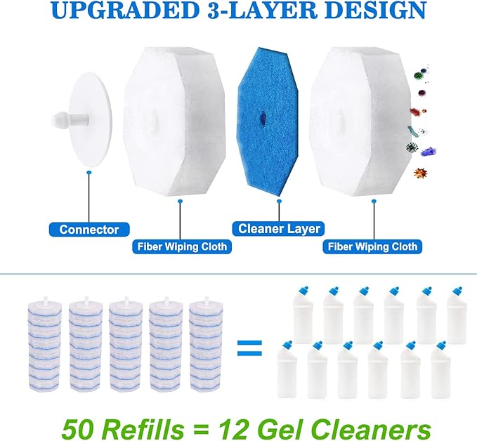 50Pcs Toilet Brush Wand Refills Compatible with Clorox Toilet Wand, 5X Cleaning Power Toilets Bowl Cleaners, Disposable Toilets Brush Refill Replacement Heads for Bathroom Cleaning