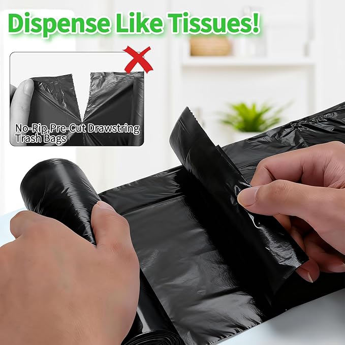 100 Count Small Drawstring Trash Bags for 4-Gallon (15 L) Trash Cans,Thick Pre-separated Garbage Bags,Mini Wastebasket can Liners for Bathroom Bedroom Office(Black)