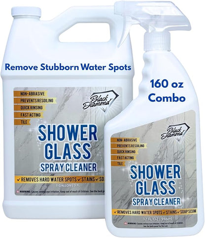 Shower Glass Cleaner – Professional Strength Shower Door & Tile Spray - Removes Hard Water Stains, Soap Scum & Water Spots, Non-Abrasive, Prevents Resoiling (160 Fl Oz (Pack of 1))