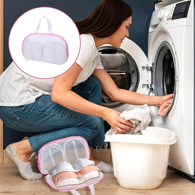 Bra Washing Bags for Laundry, 2 Pcs Bra Laundry Bags for Washing Machine Mesh Lingerie Wash Bag with Zipper for Washing Delicates Underwear Brassiere (Pink, A Cups)