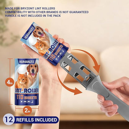 Extra Sticky Lint Roller Refills Only,1320 Easy-Tear Sheets for Mega Value Set 1.5 inches for Pet Hair Removal, Dog and Cat Lint Remover (12 Pack Refills)
