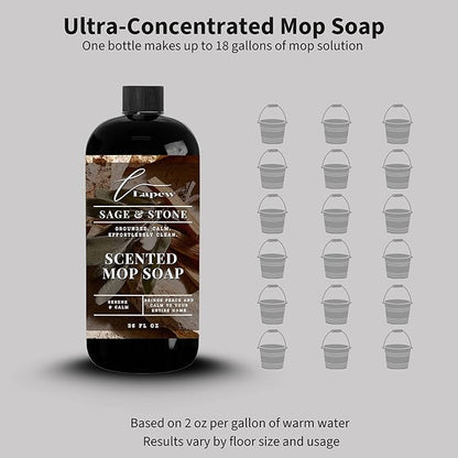 Lapew Sage & Stone Scented Mop Soap - Luxury Floor Cleaner Concentrate for Mopping Tile, Laminate, Vinyl & Hardwood | Streak-Free, Low-Foam | 36 oz