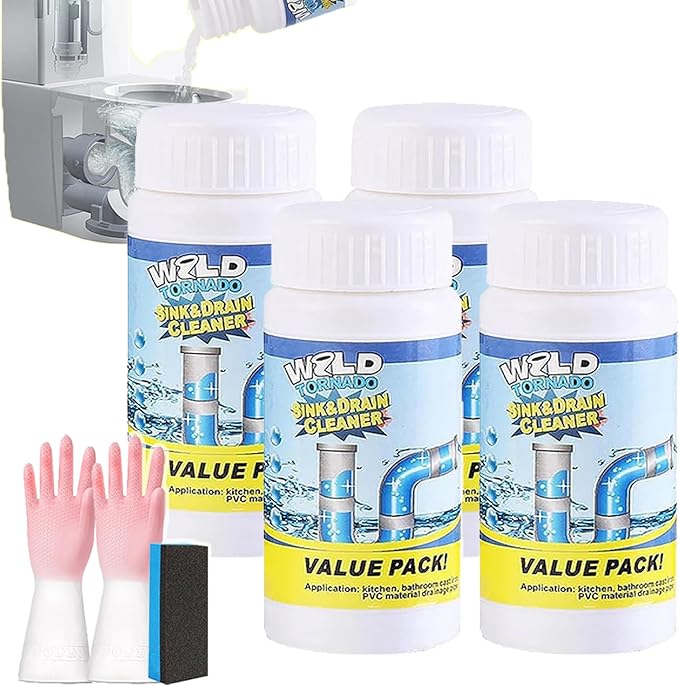 Wild Tornado Sink and Drain Cleaner, Wild Sink and Drain Cleaner - Foam Clog Remover for Kitchen Sinks, Bathroom Pipes, Toilets | Fast-Acting Formula (4pcs)