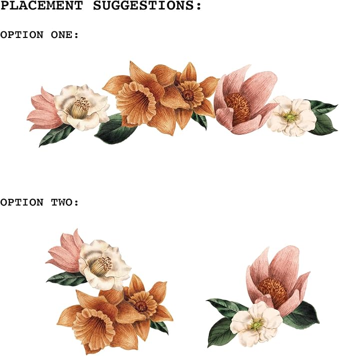 Fabric Peel and Stick Floral Wall Decal, Self-Adhesive Flowers Wallpaper, Wall Stickers for Living Room Bedroom Decor, Vintage Garden-3 PCs