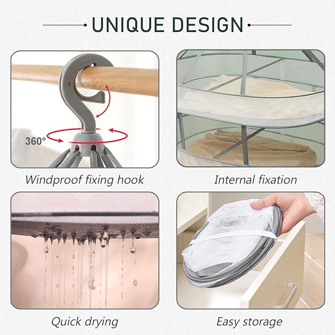 2 Tier Clothes Drying Rack Foldable, 31.5" Mesh Clothes Hanging Dryer, Space Saving Sweater Drying Rack, Laundry Rack,with Internal Fixation, for Clothes, Towels, Underwear, Indoor, Outdoor