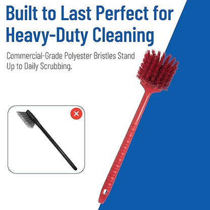 SPARTA 40501EC05 Plastic Large Scrub Brush, Kitchen Brush, Utility Brush With Long Handle For Cleaning, 20 Inches, Red, (Pack of 6)