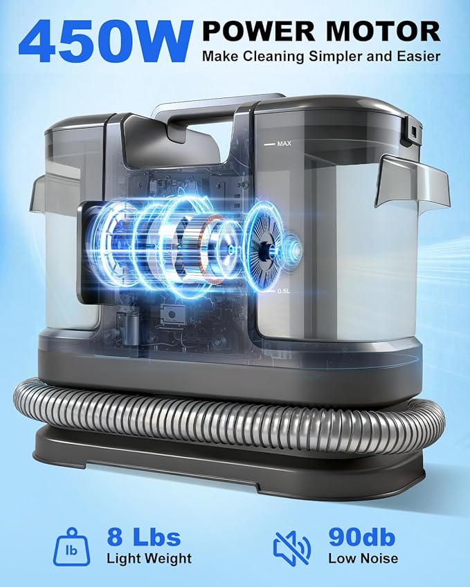 Portable Carpet Cleaner Machine,Carpet & Upholstery Cleaner Machine,15KPA Portable Small carpet Cleaner with Powerful Suction,Handheld Carpet Cleaner with 3 Brushead,portable Carpet cleaner for Pets