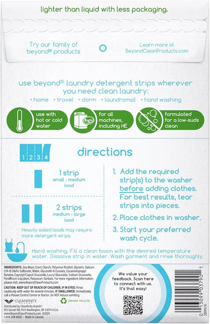 Beyond Laundry Detergent Strips [12 packs of 32 strips] - Free & Clear - Eco-friendly, Hypoallergenic. Travel friendly. Dissolvable Strips