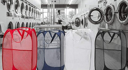 Foldable Mesh Clothes Hampers with Big Pocket Durable Pop-Up Laundry Basket Room Organizer Toy Storage Bins White
