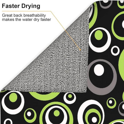 Green Black Gray Geometric Circle Dish Drying Mat for Kitchen Counter, 16" x 18" Absorbent Microfiber Modern Drying Pad for Dish Drainer, Washable, Foldable for Kitchen Gadgets, Multi-Use, Home Decor
