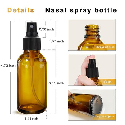 GIVAMEIHF 4 pcs Amber Glass Spray Bottles 2oz, Empty Small Spray Bottle Fine Mist Refillable Sprayer with Funnel Labels Droppers,Mini Travel Bottle for Essential Oils,Hair and Cleaning Solutions