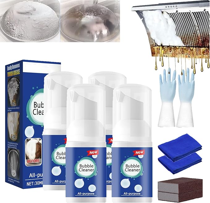 All Purpose Rinse Cleaning Foam, All-Purpose Rinse-Free Cleaning Spray, Super Foam Bubble Cleaner, Super Powerful Multi Purpose Foam Cleaner, Stain Removal Kit for Kitchen (30ml-4)
