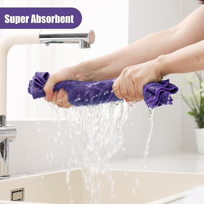 Homaxy Microfiber Kitchen Towels and Dishcloths Set, 20 Pack Soft and Absorbent Dish Hand Towels Bulk, 28 x 16 Inch & 12 x 12 Inch Quick Drying Rags for Washing Dishes, Purple