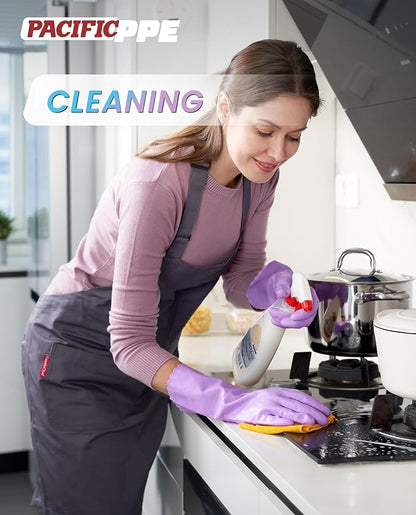 PACIFIC PPE 2 Pairs Dishwashing Cleaning Gloves with Latex free, Cotton lining, Kitchen Gloves (Purple+Blue, Medium)
