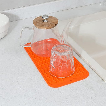 MicoYang Silicone Dish Drying Mat for Multiple Usage,Easy clean,Eco-friendly,Heat-resistant Silicone Mat for Kitchen Counter or Sink,Refrigerator or Drawer Liner Orange S 12 inches x 6 inches