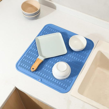 MicoYang Silicone Dish Drying Mat for Multiple Usage,Easy clean,Eco-friendly,Heat-resistant Silicone Mat for Kitchen Counter or Sink,Refrigerator or Drawer Liner Lichen BlueL XL 18 inches x 16 inches