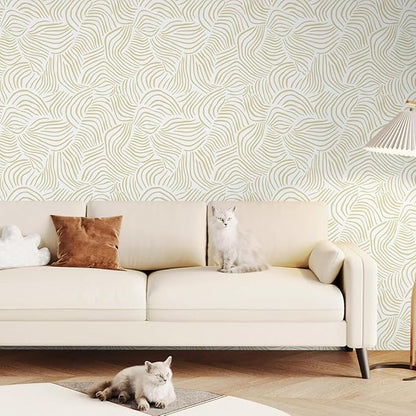 Dimoon 177" ｘ17.3 Modern Peel and Stick Wallpaper Boho Contact Paper White Brown Geometric Wallpaper Striped Removable Self Adhesive Wallpaper for Countertops Bedroom Shelf Liner Waterproof Vinyl