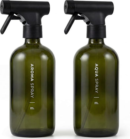 MaisoNovo Glass Spray Bottles for Plants - 16.9 fl oz Dark Green x 2 with 16 Labels