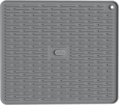 ME.FAN Silicone Dish Drying Mat for Kitchen Counter, Dish Drying Pad for Sink, Refrigerator or Drawer, Countertop Protection Pad L - 18''×16'' - Grey